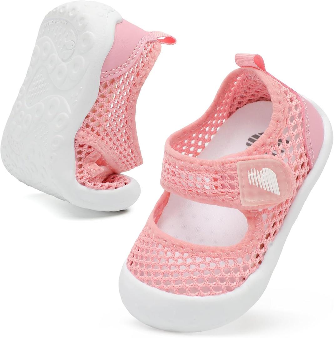BARERUN Toddler Water Shoes Barefoot Water Shoes for Kids Baby Wide Aqua Socks with Arch Support Quick-Dry Breathable Boys Girls Sandals Walking Shoes for Beach Swim Pool Shoes (6.5-7 Toddler, Knit Pink)