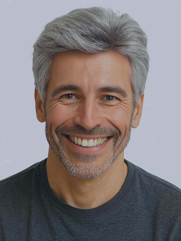 DARLIN HAIR Grey Men's Wig,Old Man Wig Side Part Heat Resistant Natural Layered Synthetic Wigs for Male Guy Daily Use, Cosplay, Halloween, and Costume Party (Silver Gray)