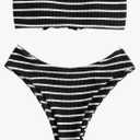 ZAFUL Women Strapless Ribbed High Cut Bandeau Bikini Lace Up 2 Pieces Swimwear S
