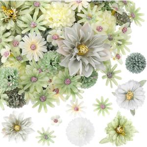 Cindeer 200 Pcs Fake Flower Heads for Crafts Mini Silk Flower Heads Faux Rose Artificial Daisy Blossom Heads Decorative Flowers for Home Bride Bridesmaid Wedding Centerpieces, 2-7 cm (Green)