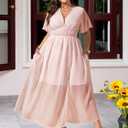 EYWOL Star Chiffon Dress, A-Line Split Long Dress with Pockets Sizes M-3XL | Chiffon,M-3xl,Runs Small,A Line,Navy,Star Print,Pockets,Zipper,Formal,Split,Wedding Guest,V Neck,Lightweight,Flowy,Cocktail (Pink, L)