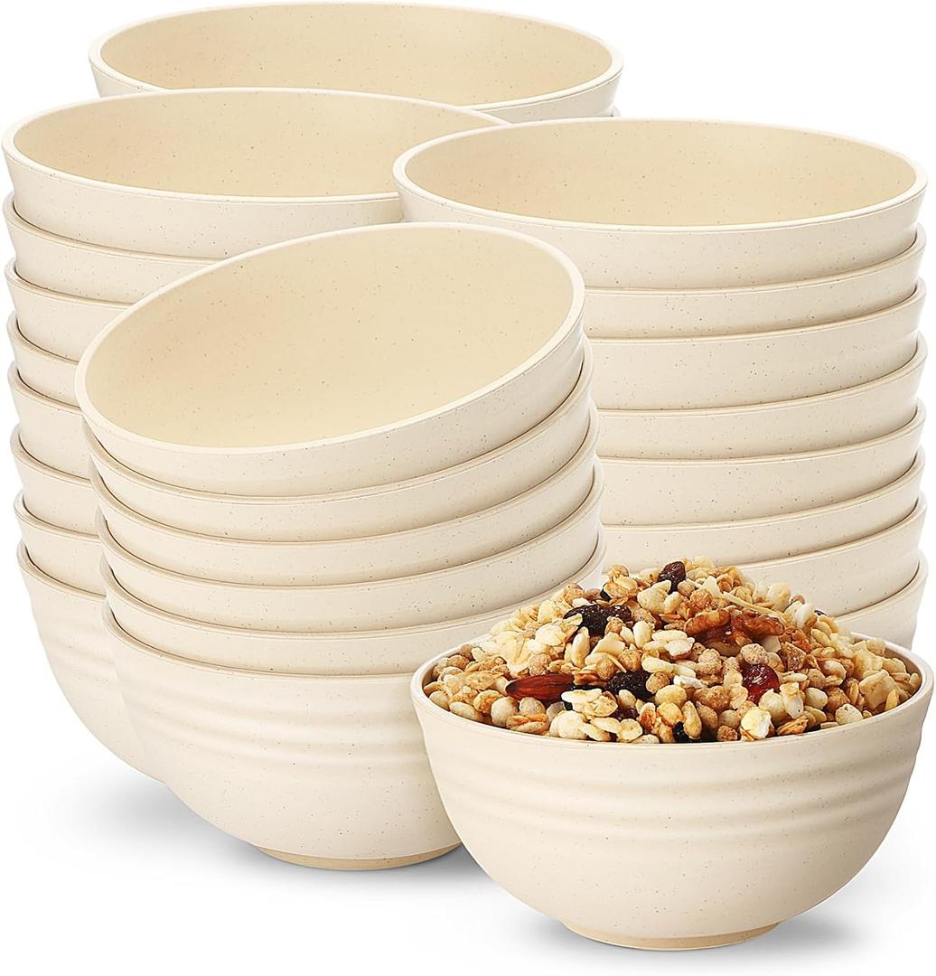 Geosar 18 Pcs Unbreakable Cereal Bowls 24 Oz Microwave and Dishwasher Safe Wheat Straw Fiber Lightweight Bowl for Soup Kitchen Serving Salad Dishes Oatmeal (Beige)
