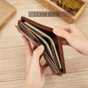 VANNANBA Full Grain Leather Wallet for Men Bifold RFID with Flippable Side Flip 2 ID Window (Yellow Brown)