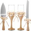WUWEOT Cake Knife and Server Set with Champagne Glasses, Rustic Wedding Supplies with Jute Handles and Wood Heart for Wedding, Birthdays, Anniversaries, Parties, Rustic Bride Groom Gifts