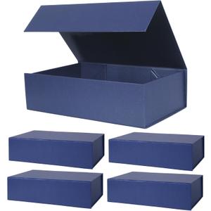 Aimyoo Navy Blue Magnetic Gift Boxes with Lids 10.5x7x3 in, Medium Bridesmaid Groomsman Proposal Box, Rectangle Collapsible Box for Present Graduation Birthday Storage 5 Pack