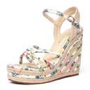 getmorebeauty Women's Espadrille Wedge Sandals Flower Pattern Ankle Strap Open Toe Platform High Heel Sandals Dress Shoes (Beige US8)