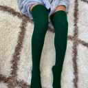 Over the Knee High Socks, Warm Cable Knit Wool Over Knee Stockings for Women Green