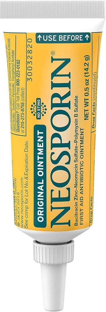 Neosporin Original First Aid Antibiotic Ointment with Bacitracin Zinc for Infection Protection, Wound Care Treatment & Scar Appearance Minimizer for Minor Cuts, Scrapes and Burns,.5 oz (0.5 Ounce (Pack of 3)) Best Before: 2028/06