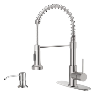 OWOFAN Kitchen Sink Faucet with Soap Dispenser, Kitchen Faucet with Pull Down Sprayer Stainless Steel Single Handle High Arc Pull Out Brushed Nickel Faucet for Bar Laundry RV Utility Sink