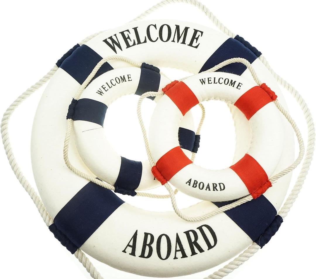 3Pcs Cloth Life Ring Buoy, Home Wall Nautical Decor, 12.5 & 5.5 Inches