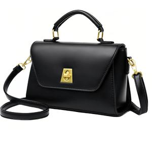 Classic Medium Crossbody Bag for Women, Vegan Leather Satchel Purse with Gold-Tone Hardware, Elegant Top-Handle Shoulder Bag (Black)