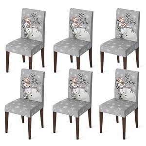 Horaldaily 6PCS Christmas Dining Chair Covers, Grey Snowman Stretch Removable Washable Slipcover Chair Protector for Dining Room Home Decor