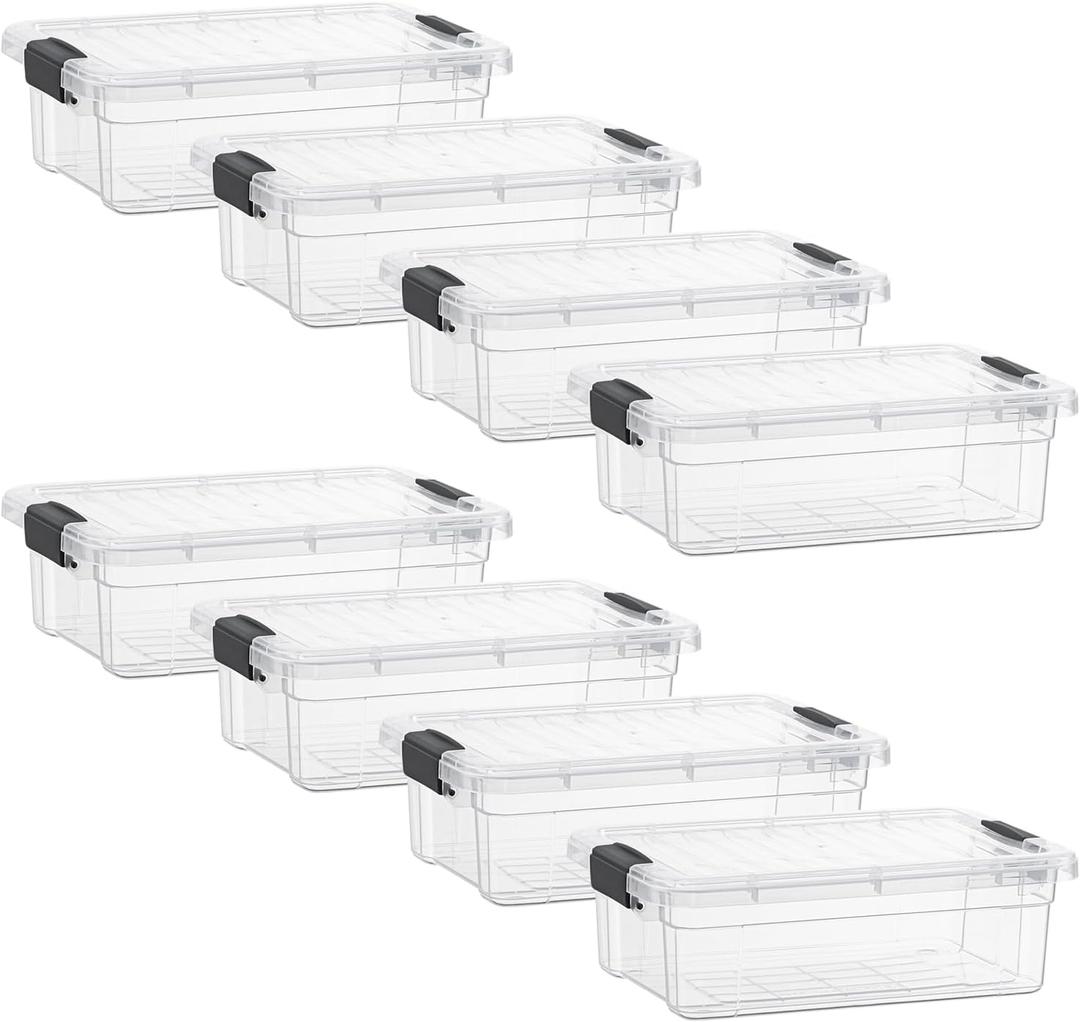 Superio Clear Storage Boxes with Lids, 7 Quart Plastic Container Bins for Organizing, Stackable Crates, BPA Free, Non Toxic, Odor Free, Organizers for Home, Office and Dorm, 8 Pack
