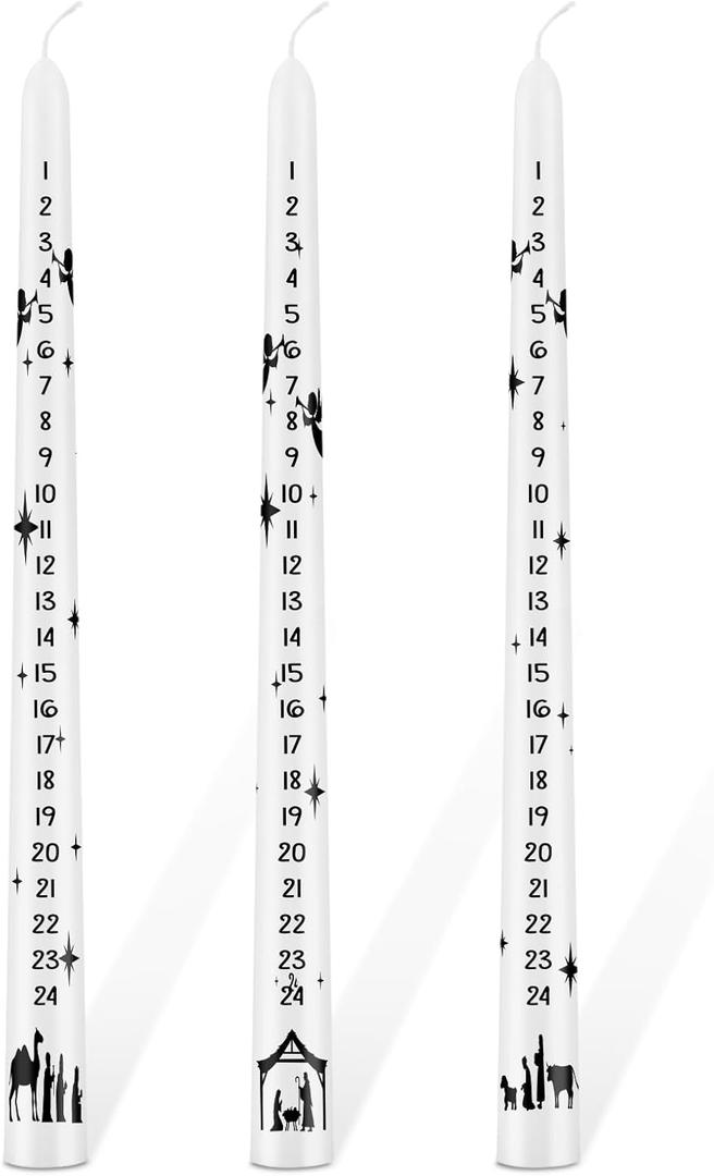 Jutom 3 Pieces Christmas Countdown Candle Nativity Candles Calendar Candle Advent Calendar for Christmas Birthday Baby Shower Favor (Nativity)