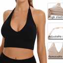 INIBUD Halter Bra for Women Longline Sports Bra Wireless Seamless Padded Backless Bralette with Adjustable Strap(L) Black