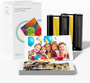 Compatible with Liene 4x6" Photo Printer Ink Cartridges M100/M200/M110/M210 Photo Paper 80 Sheets Paper & 2 Refill, for Amber Series DHP512/DHP513/DHP514/DHP515, Dye Sublimation, No Fade