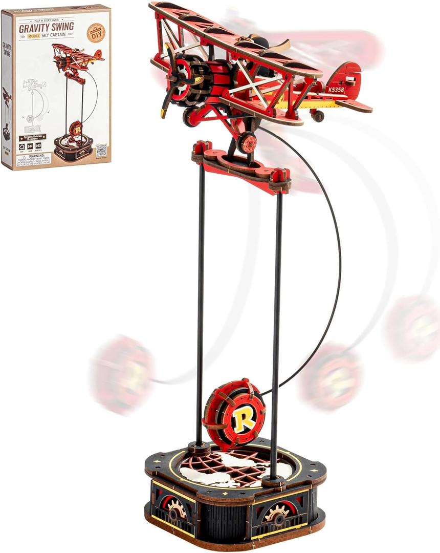 ROBOTIME 3D Wooden Puzzles for Adults, Plane Gravity Swing Model, Aircraft Model Kits for Age 14+,3D Puzzle Model Building Kit, Birthday/Christmas/Creative Gifts for Adults&Teens