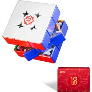 Moyu Super Weilong V2 18th Anniversary Edition 3x3 Magnetic MagLev Speed Cube 20 Magnetic Ball Cores with Dual Adjustment Magnetic System