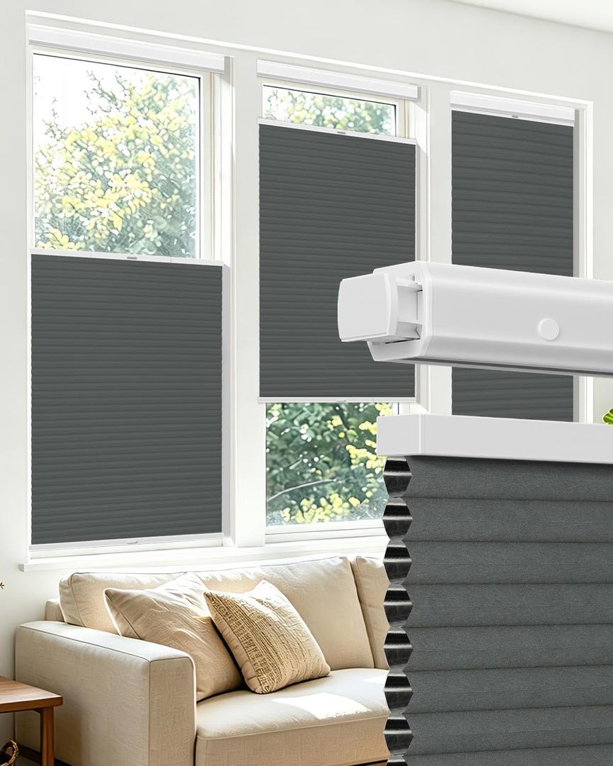 Allesin zen No Drill Top Down Bottom Up Cellular Shades,Grey,23" Wx64 H | TDBU Blackout Blinds for Indoor Windows,Cordless Honeycomb Shades for Home,Easy to Install Thermal Insulated
