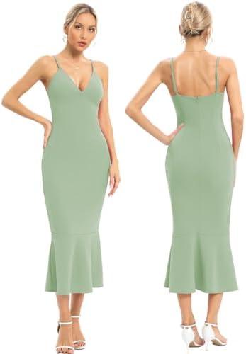 JLCNCUE Women's Spaghetti Straps V Neck Bodycon Mermaid Dress Elegant Ruffles Midi Dress Cocktail Evening Party Dress 325, L, Mint Green JLCNCUE Women's Spaghetti Straps V Neck Bodycon Mermaid Dress Elegant Ruffles Midi Dress Cocktail Evening Party Dress 325, L, Mint Green