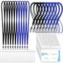 Marspark 100 Sets Clear Name Tags with Lanyard, Lanyards for ID Badges Reusable Strap with ID Holder Plastic Name Badges for Adults Business School Church Conference (Black,Blue)