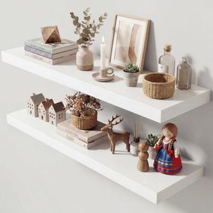 Dreamland 40 Inches Floating Shelves for Wall, 9.3" Deep Long Floating Shelves Set of 2, Large Display & Storage Shelf, Wall Shelf for Bathroom Bedroom Living Room Kitchen Office, White