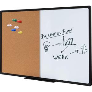 36 x 24 Inch Cork & Dry Erase Combo Board - Magnetic Whiteboard & Bulletin Board Combination - Hanging or Wall-Mounted for Office, Classroom, Home - Black Aluminum Frame