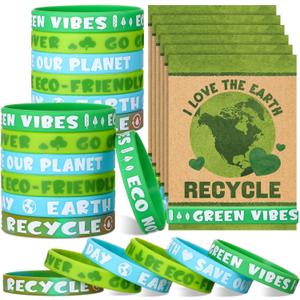 30 Sets/ 60 Pcs Earth Day Wristbands with Love The Earth Cards Party Favors Recycle Wristbands for Educational Activity Gift Party Favor Supplies Accessories