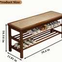 Bamboo Shoe Rack Bench with Rattan Seat, 3-Tier Shoe Storage Bench, Entryway Bench for Hallway,Walnut 39.4 inches