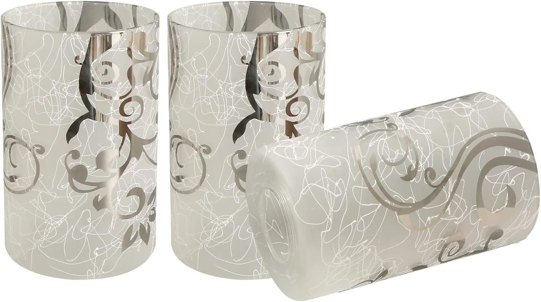 Electroplated Floral Pattern Replacement Glass Lamp Shade 3 Pack, Frosted Glass Light Cover for Light Fixture, Glass Shade for Wall Sconce, Kitchen Pendant Light, 1 5/8 Inch Fitter