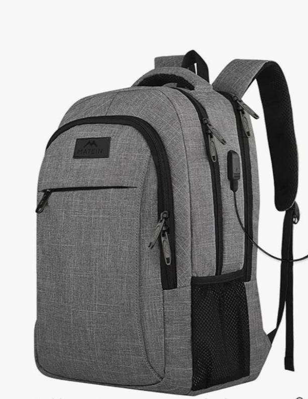 MATEIN Travel Laptop Backpack, Business Anti Theft Slim Sturdy Laptops Backpack with USB Charging Port, Water Resistant College School Computer Bag Gift for Men & Women Fits 15.6 Inch Notebook, Grey