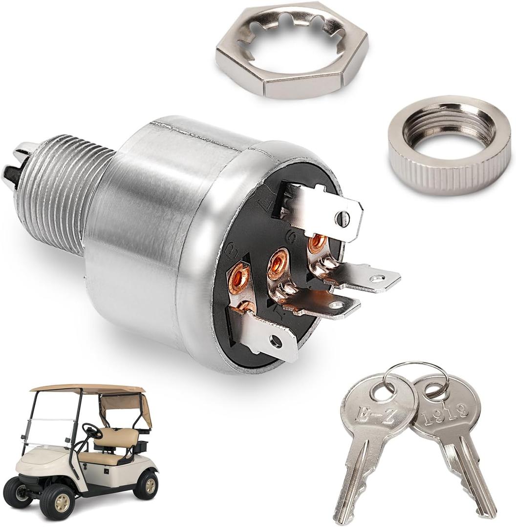 EZGO TXT Ignition Switch, EZGO TXT Key with Switch, Suitable for 1981-up EZGO TXT, Medalist, Workhorse, ST, Shuttle, and Marathon; Replace OEM #33639-G01
