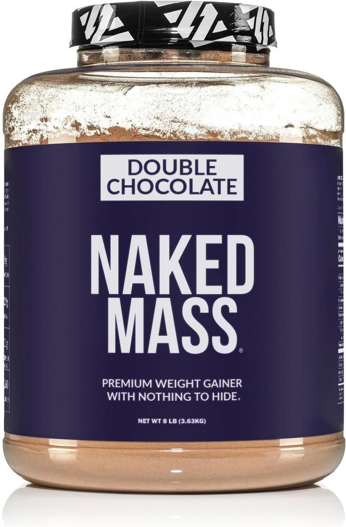 NAKED Double Chocolate Mass - 1,260 Calories, 50G Protein, Nothing Artificial. All Natural Weight Gainer Protein Powder - 8Lb Bulk, GMO Free, Gluten Free & Soy Free, Best By: 06/2027