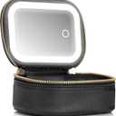 Small Makeup Bag with Led Mirror, Mini Travel Make up Bag 3 Light Modes Adjustable Brightness, for Women Organizer Cosmetic Bag, Portable Travel Train Toiletry Bag, for Pool Parties Work Touch-Ups (Black)