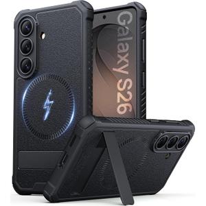Vihibii for Samsung Galaxy S26 Case with Stand, Compatible with MagSafe, Military Grade Drop Shockproof, Full Camera Protection, Silicone Slim Magnetic Phone Cover Case for S26 6.3", Black