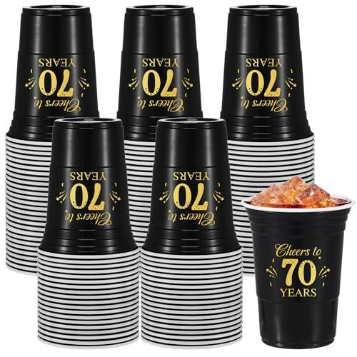 Ziliny 50 Pack 70th Birthday Decorations Birthday Cups 16 oz Disposable Plastic Gold and Black Cheers to 70 Years Cups for Men Women Hot Cold Drinks for Wedding Anniversary Supplies