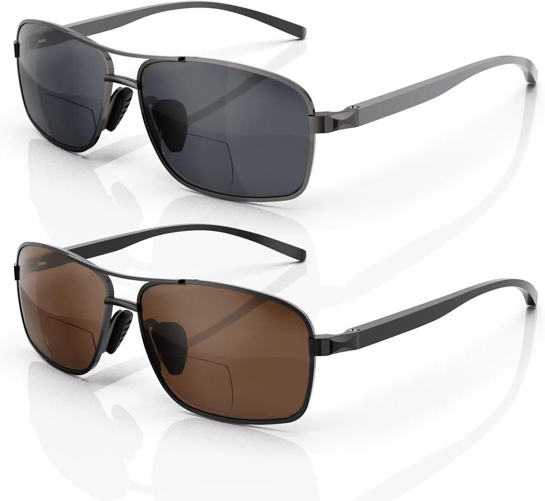 LianSan 2 Packs Premium Metal Bifocal Sunglasses for Men Women Retro Top Clear Sun Readers with UV Protection(3.00)