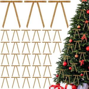 3 x 30 Pcs Christmas Velvet Wreath Bow, 5 x 7 Inch Vintage Velvet Ribbon Bows Rustic Crafts Gift Bows for Indoor Outdoor Wreaths Garland Holiday Xmas Tree Wrapping Crafts (Khaki, Width of 3/8")