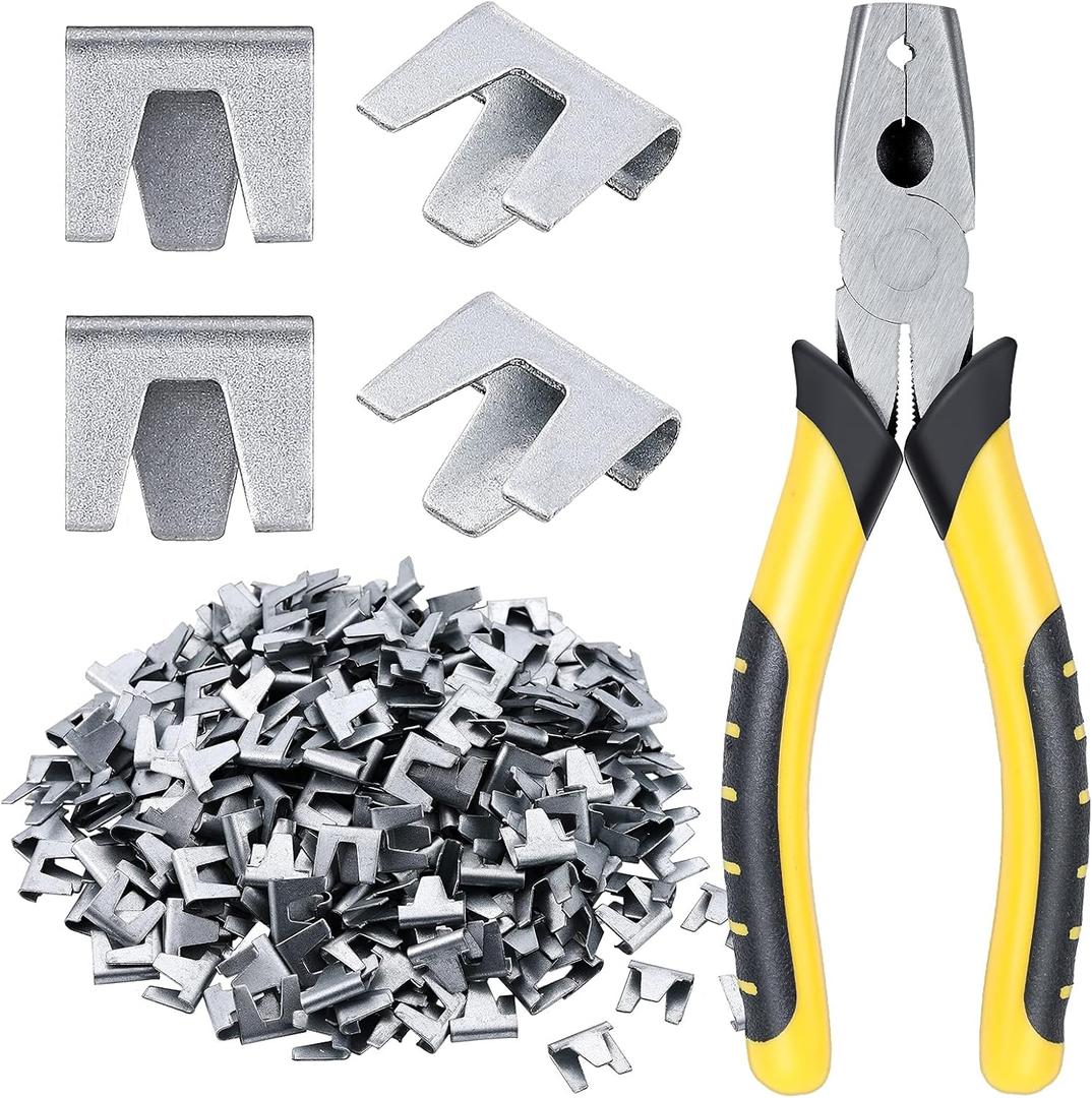 300 Pieces Wire Cage Clips with 1 Piece Wire Cage Buckle Snap Plier for Rabbit Chicken Pet Dog Cat Coop(Silver, Black Yellow)