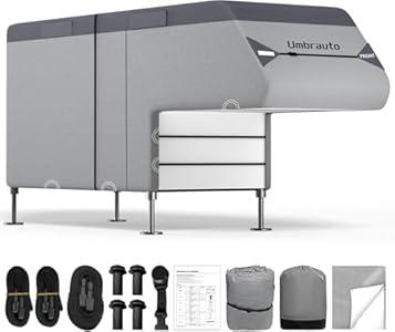 Umbrauto Truck Camper Cover Fits 10-12ft, 7-Layer Top RV Trailer Covers, Waterproof All Season Protection with Gutter Cover, Windproof Straps