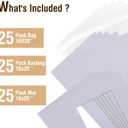 Falling in Art 25 Pack Acid-Free 16x20" White Picture Mats Board Show Kit for 11x14" Pictures, 4-Ply Beveled Precut Photo Boards with Backing Boards and Plastic Clear Bags