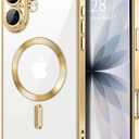Hython Magnetic Clear for iPhone 17 Case with Camera Lens Protector [Compatible with MagSafe] Luxury Plating Edge Slim Soft TPU Cover Protective Phone Case for iPhone 17 6.3", Gold