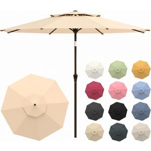 10FT Patio Umbrella, 2 Tier Outdoor Table Umbrella, Large Vented Market Umbrellas with Push Button Tilt and Crank, 8 Sturdy Ribs for Backyard, Deck, Pool, UPF50+ UV Protection