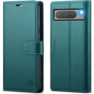 FLIPALM Wallet Case for Google Pixel 8 Pro 5G, RFID Blocking Credit Card Holder, PU Leather Folio Flip Kickstand Protective Shockproof Cover for Pixel 8 Pro (Blue-Green)