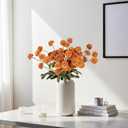 Artificial Chrysanthemum Flowers, Brunt Orange Faux Flower for Pottery Vase, Fake Silk Kiku Mums Pompom Ball Flowers Plants for Autumn Halloween, 8Pcs Floral Stems Centerpiece Arrangements Home Decor