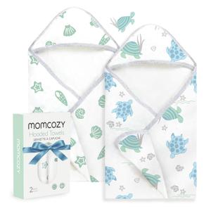 Momcozy Baby Towel with Hooded-Original Design Baby Towel Set -Soft & Absorbent- Shower Gifts or Bath Essential for Infant, Newborn, Toddler, Marine Sea Turtle Shells Magic