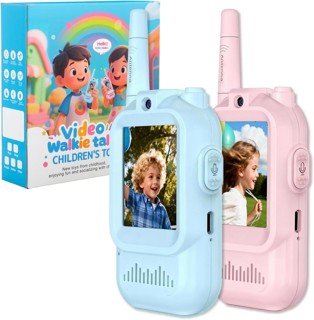 Kids Video Walkie Talkies with Real-Time Screen & Voice Changer, 11-Channel Rechargeable Radios - Long Range Electronic Toys for 3-12 Year Old Boys Girls, Best Christmas Birthday Gifts (Navy Blue, Rose Pink)