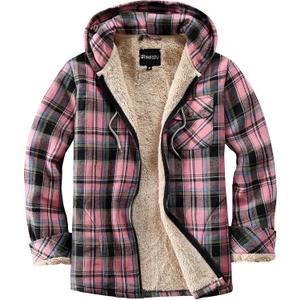 Elesuit Women's Full Zip Fleece Flannel Jacket Plaid Hooded Jackets Sherpa Lind Hoodies for Women (Medium, Pink)