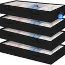 Under Bed Storage Containers Large 40" X 20" X 7.5" (No Support) Fabric Zipper Underbed Storage Bags, 100L Long Flat Foldable Storage Bins W/ Clear Lids For Clothes Blanket College Dorm, Black, 4 Pack