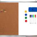 Combination Whiteboard Bulletin Board Set - 24 x 18 in Dry Erase/Cork Board with 1 Magnetic Dry Eraser, 4 Markers, 4 Magnets and 10 Thumb Tacks - Combo Tack Board White Board for Home Office Desk